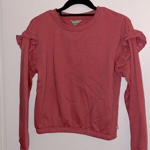 Ruffle sleeves sweatshirt, Lucky Brand XL, pretty light maroon color
